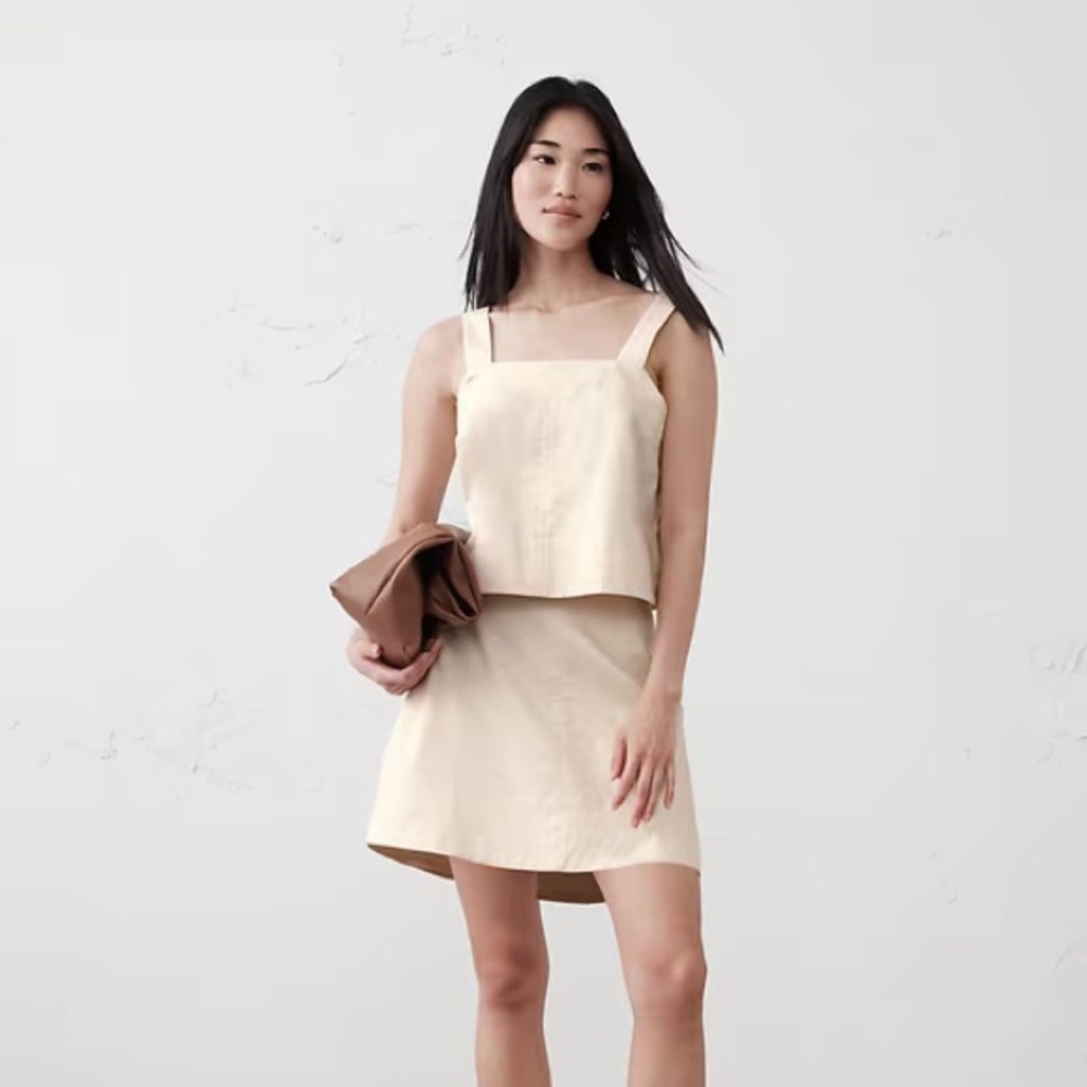 LINEN-BLEND BOXY TOPSTITCH TANK